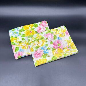 Vintage Floral Pillowcases Standard Size Springmaid Marvelaire USA Pink Yellow
